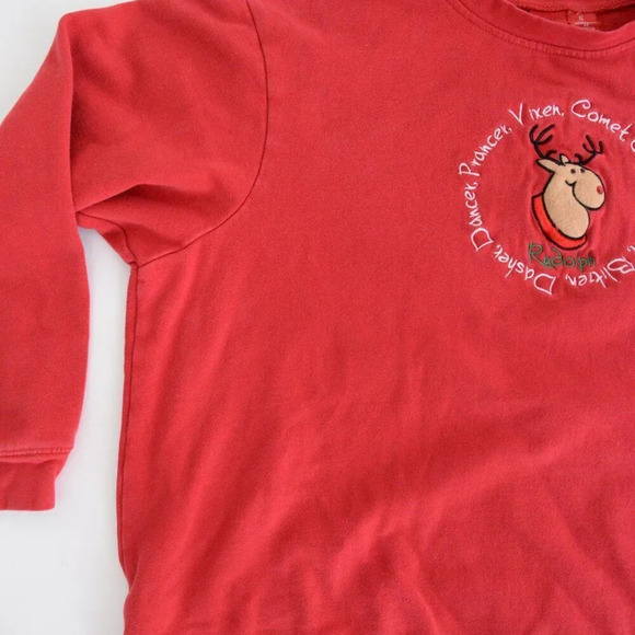 Vintage Red Embroidered Reindeer Rudolph Christmas Crewneck  Sweater XL - Picture 8 of 12